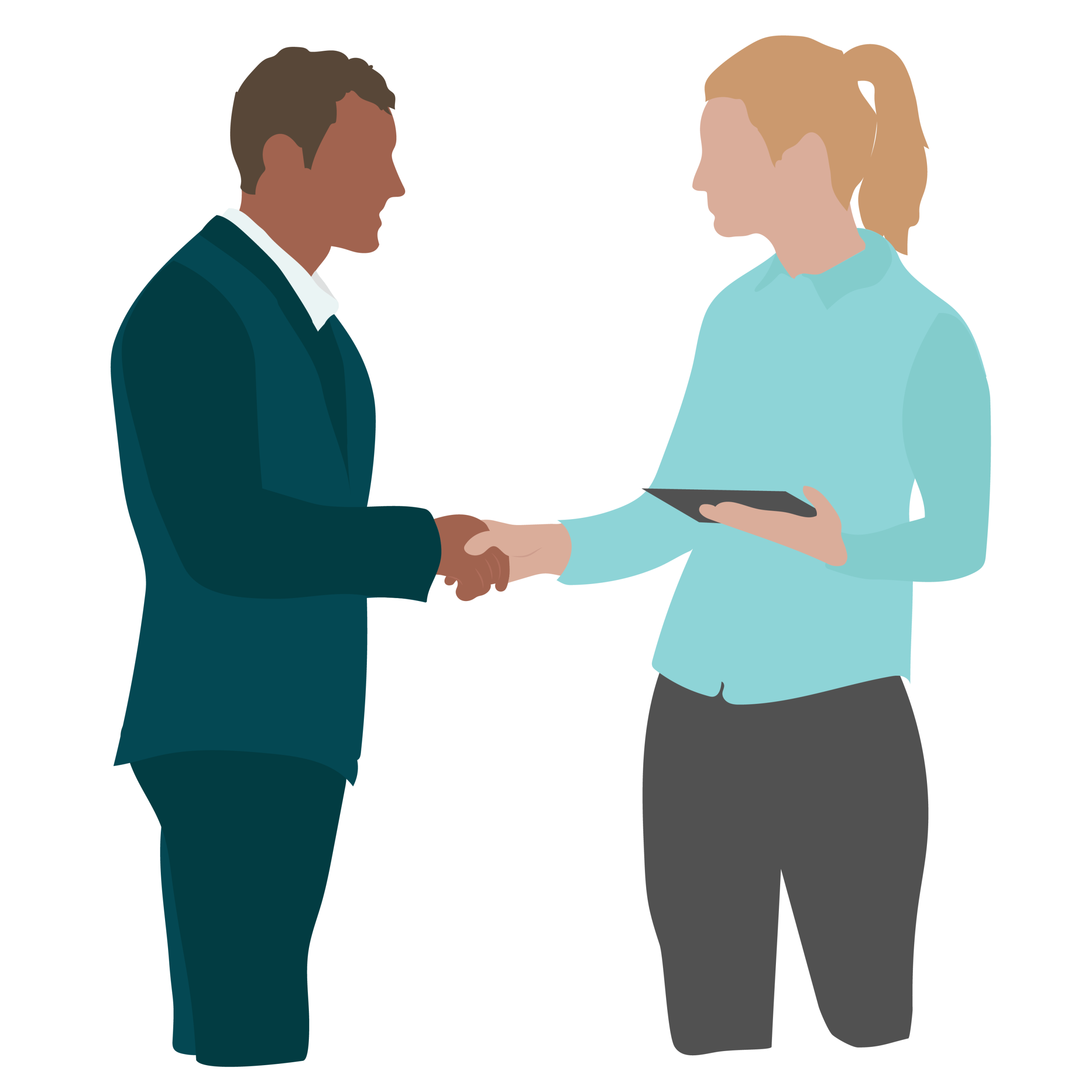 male customer and female rep shaking hands