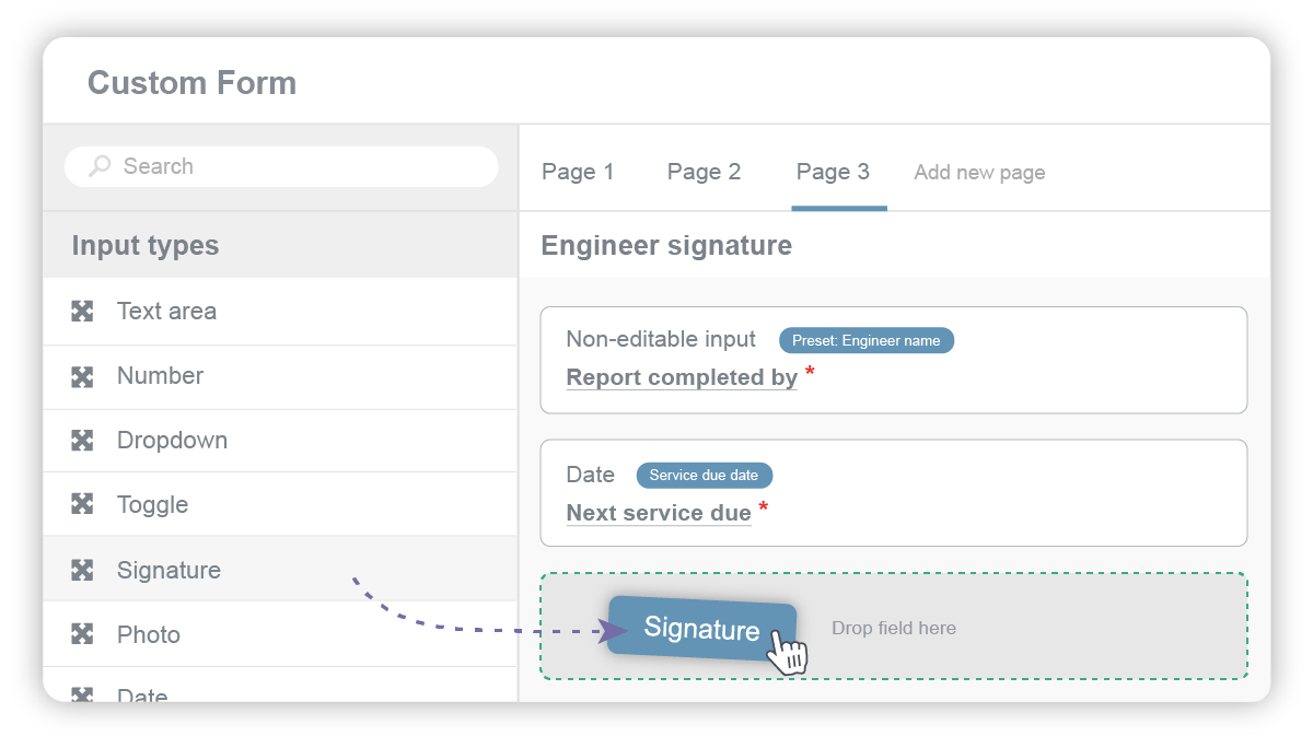 Custom form builder with drag and drop