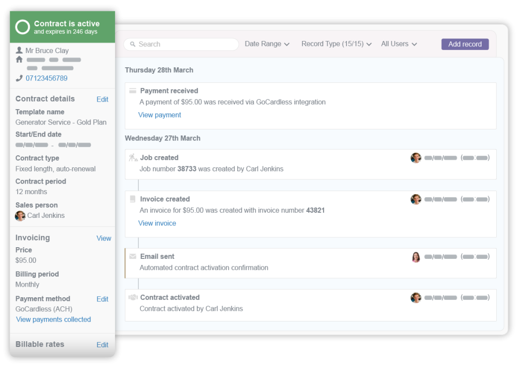 Contract history and timeline